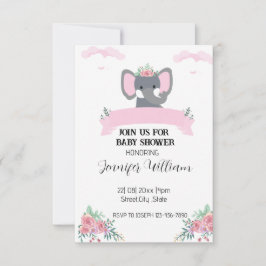 Invitación Baby Shower de elefante floral rosado minimalista