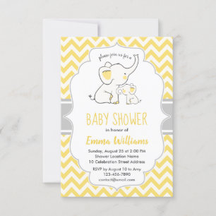 Invitación Baby Shower de elefante gris amarillo fresco