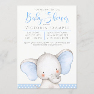 Invitación Baby Shower de Elefante Gris Azul Boy