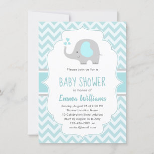 Invitación Baby Shower de elefante gris azul lindo