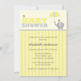 Invitación Baby Shower de elefante gris y amarillo