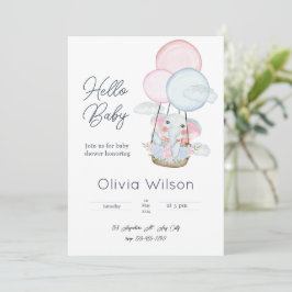 Invitación Baby Shower de Elefante Mínimo Blanco