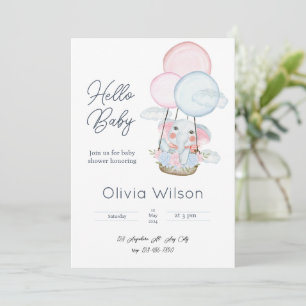 Invitación Baby Shower de Elefante Mínimo Blanco