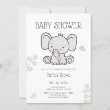Baby Shower de elefante neutro de género gris blan