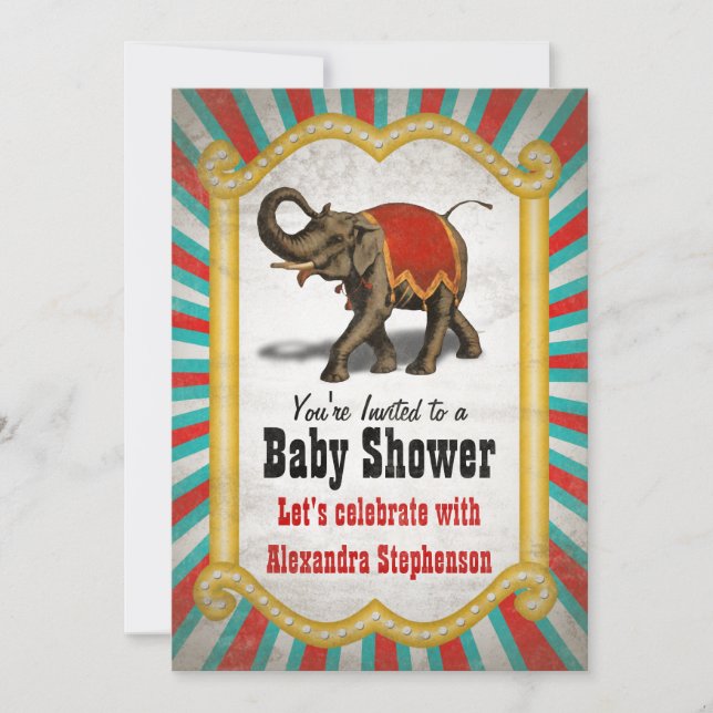Invitación Baby Shower de elefante rojo circo (Anverso)