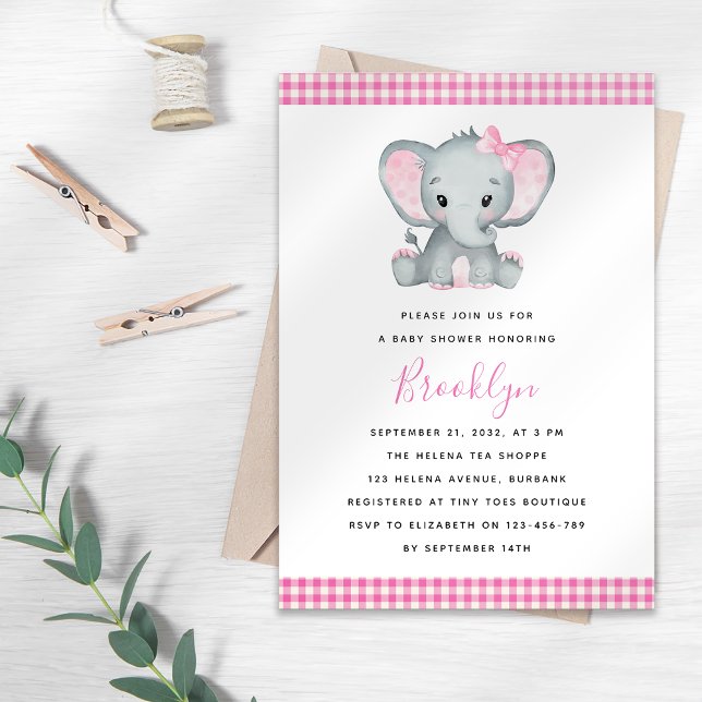 Invitación Baby Shower de Elefante Rosa (Subido por el creador)