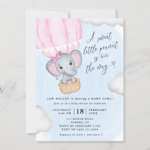 Invitación Baby Shower de Elefante Rosa de Pequeño Maní
