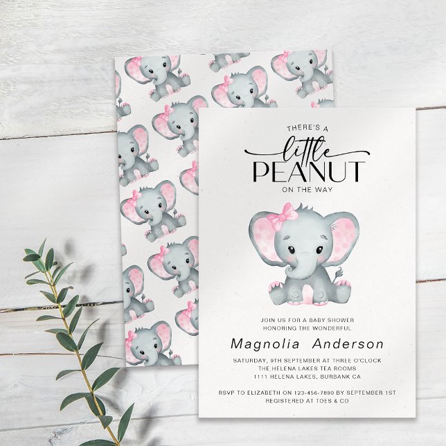 Invitación Baby Shower de Elefante Rosa de Pequeño Maní (Subido por el creador)