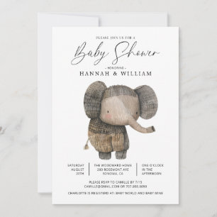 Invitación Baby Shower de elefante Safari de punto corto