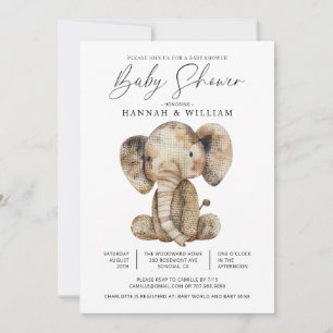 Invitación Baby Shower de elefante Safari de punto corto