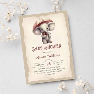 Invitación Baby Shower de elefante ventilado neutro de género