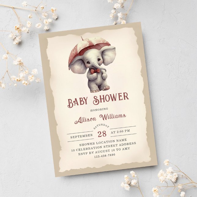 Invitación Baby Shower de elefante ventilado neutro de género (Subido por el creador)