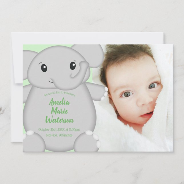 Invitación Baby Shower de Elefante Verde (Anverso)