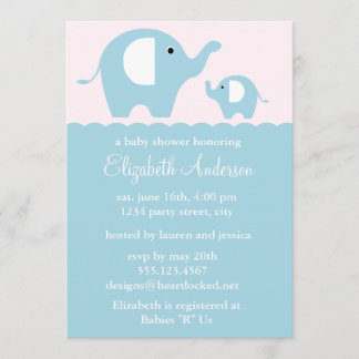 Invitación Baby Shower de elefantes azules