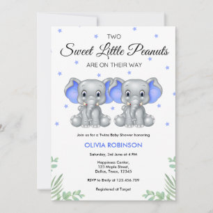 Invitación Baby Shower de elefantes azules gemelos