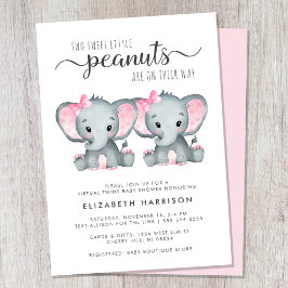 Invitación Baby Shower de elefantes gemelos virtuales