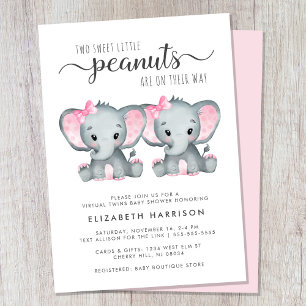 Invitación Baby Shower de elefantes gemelos virtuales