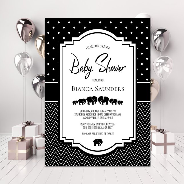 Invitación Baby Shower de Elefantes Negros (Subido por el creador)