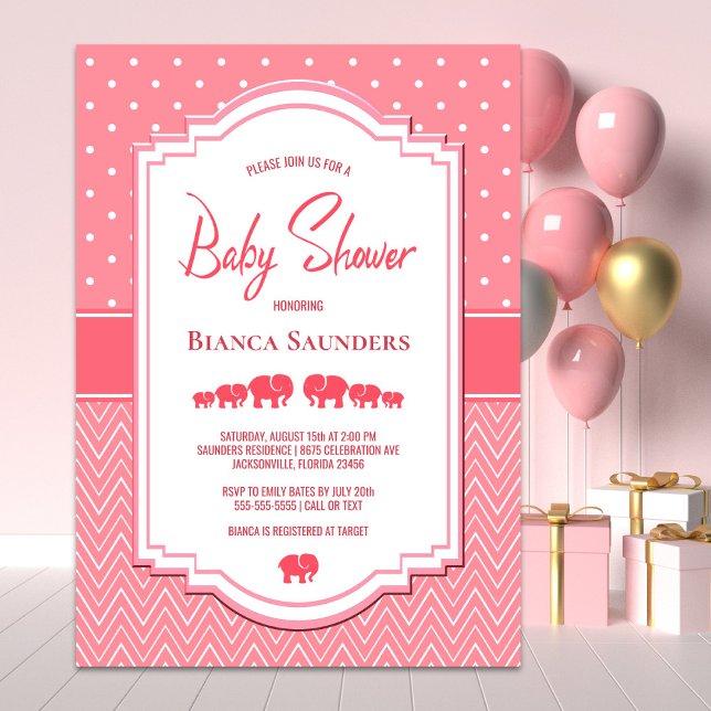 Invitación Baby Shower de Elefantes Rosa (Subido por el creador)