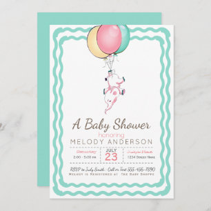 Invitación Baby Shower de elefantes rosados y globos