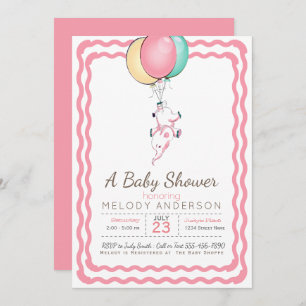 Invitación Baby Shower de elefantes rosados y globos