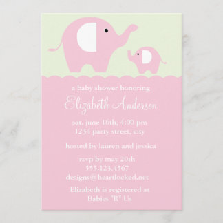 Invitación Baby Shower de elefantes rosas