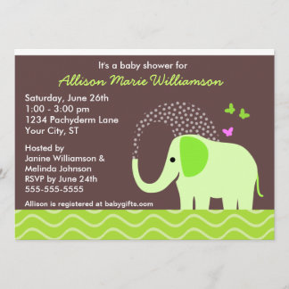 Invitación Baby Shower de Elefantes y Mariposas