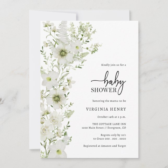 Invitación Baby Shower de Elegante Verdor (Anverso)