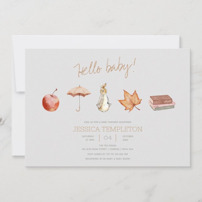 Invitación Baby Shower de elementos de caída de conejo (Anverso)