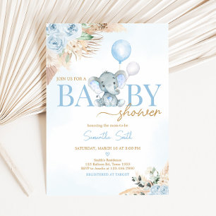 Invitación Baby Shower de Elephant Blue Balloon