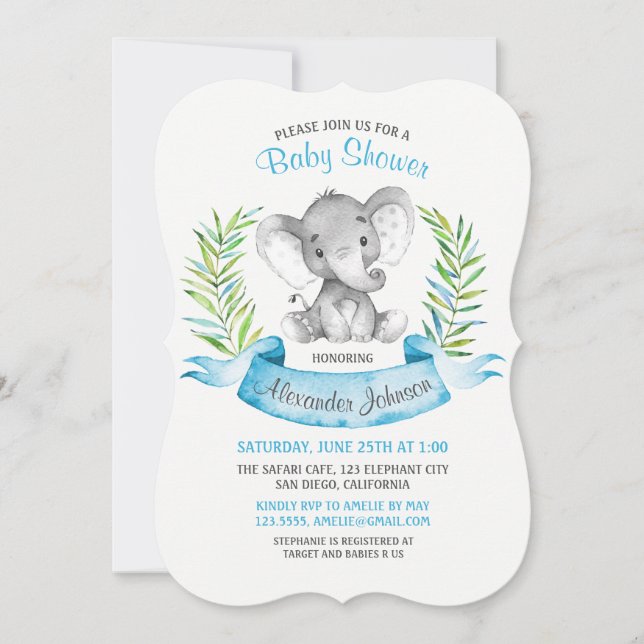 Invitación Baby Shower de Elephant Boy (Anverso)