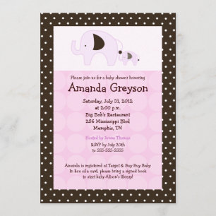 Invitación Baby Shower de Elephant Dottie Pink 5x7