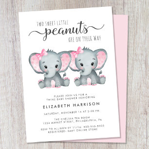 Invitación Baby Shower de Elephant Twin Chicas