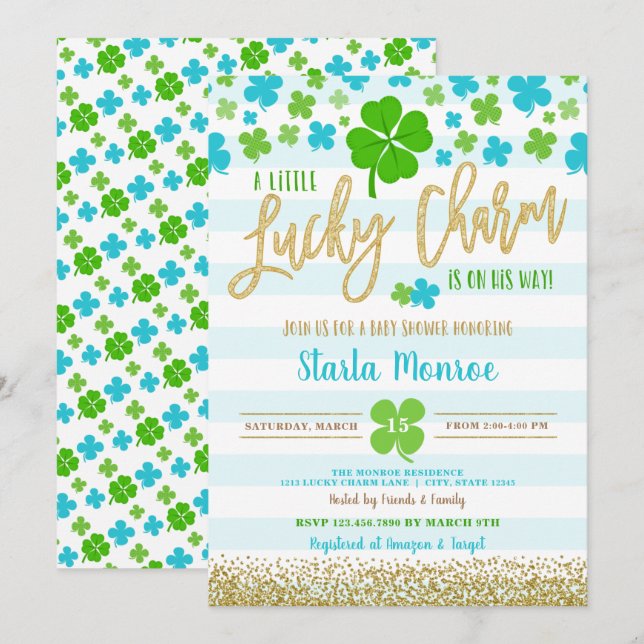 Invitación Baby Shower de encanto de St Patrick's Day (Anverso / Reverso)