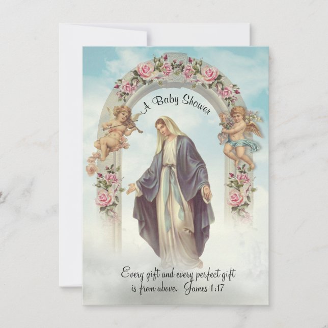 Invitación Baby Shower de época religiosa católica (Anverso)