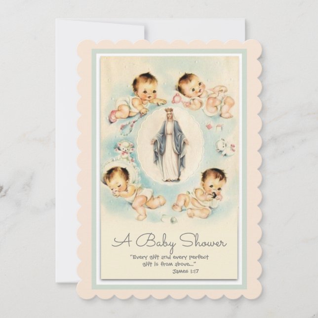 Invitación Baby Shower de época religiosa católica (Anverso)