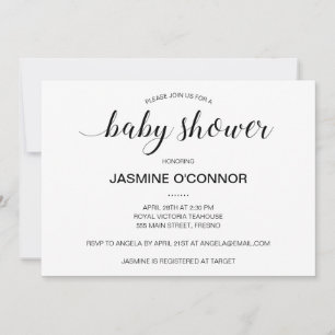 Invitación Baby Shower de escritura negra moderna