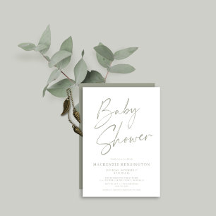 Invitación Baby Shower de escritura verde de oliva moderna
