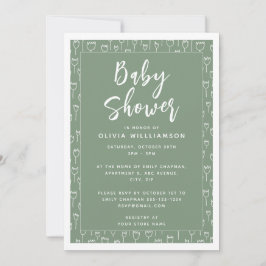 Invitación Baby Shower de escritura verde sabia moderna