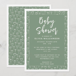 Invitación Baby Shower de escritura verde sabia moderna