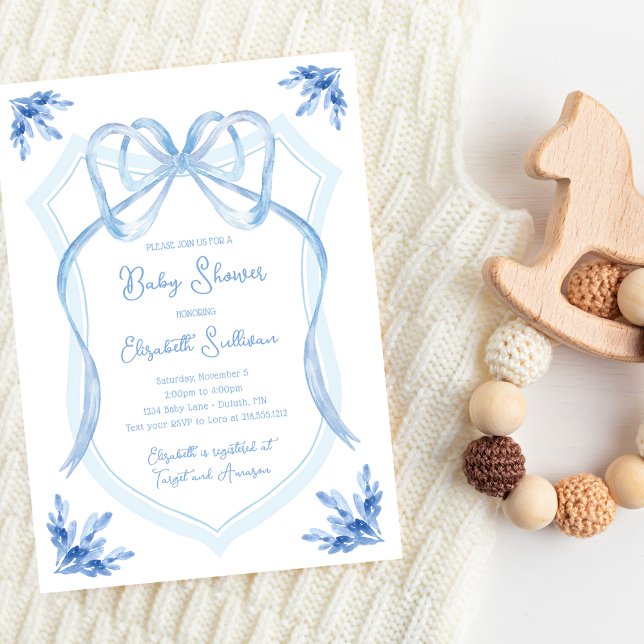 Invitación Baby Shower de Escudo de cinta azul floral de colo (Subido por el creador)