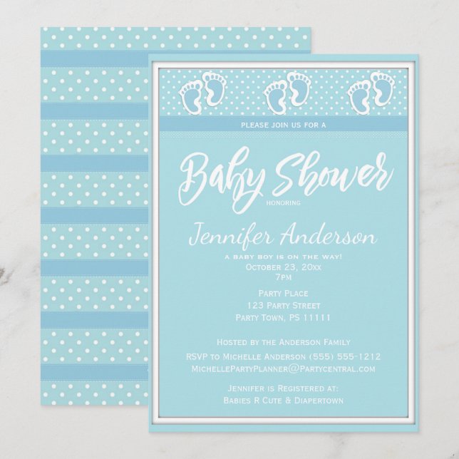 Invitación Baby Shower de estela de Baby Blue Boy (Anverso / Reverso)