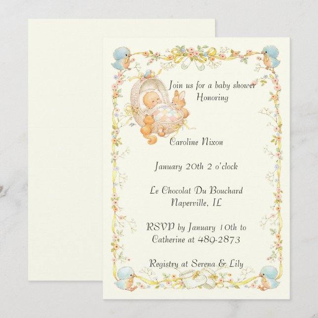 Invitación Baby Shower de estilo vintage (Anverso / Reverso)