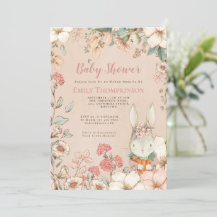Invitación Baby Shower de estilo vintage burgués conejito