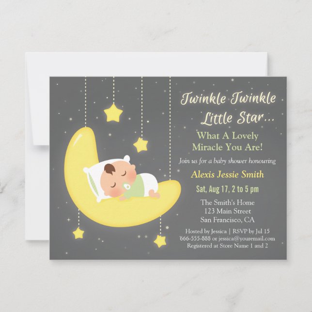 Invitación Baby Shower de Estrella Neutra de Género (Anverso)