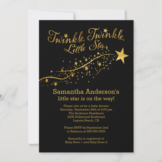 Invitación Baby Shower de Estrella Pequeña de Oro  (Anverso)