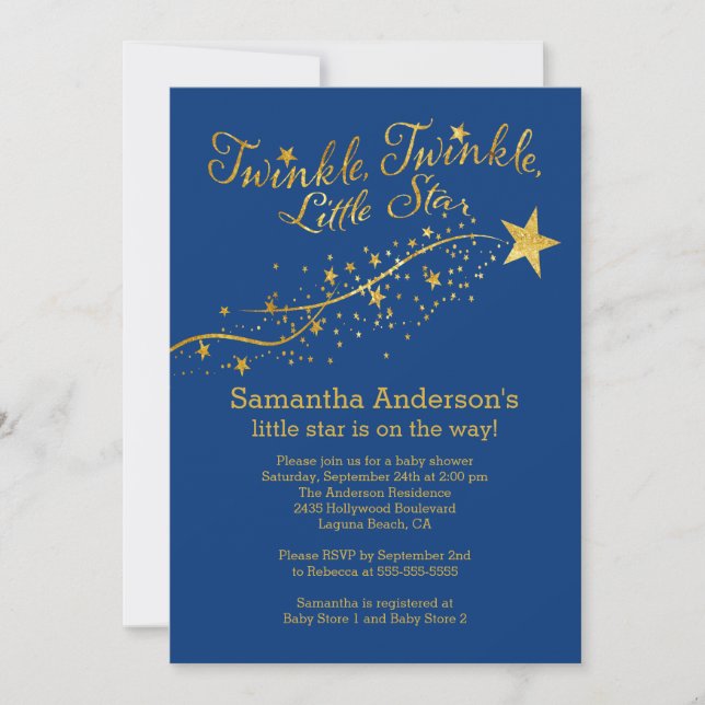 Invitación Baby Shower de Estrella Pequeña de Oro  (Anverso)