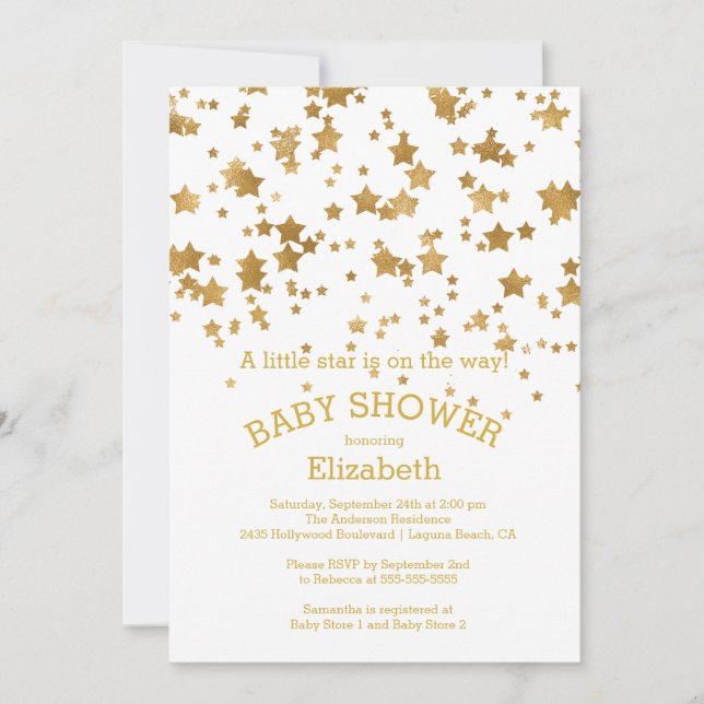 Invitación Baby Shower de Estrella Pequeña de Oro  (Anverso)