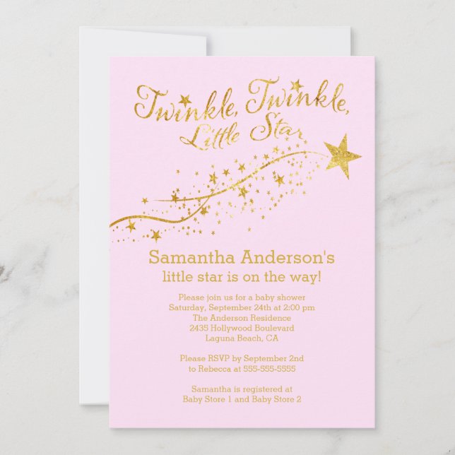 Invitación Baby Shower de estrella pequeña de oro  (Anverso)