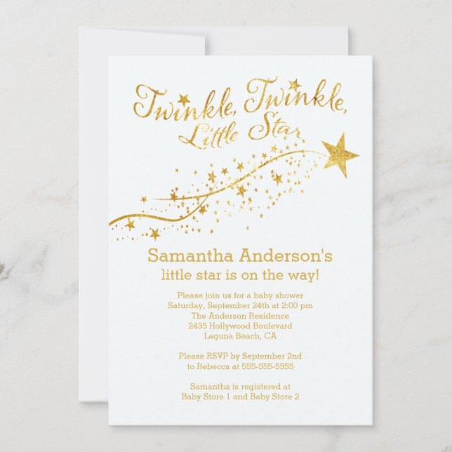 Invitación Baby Shower de Estrella Pequeña de Oro  (Anverso)